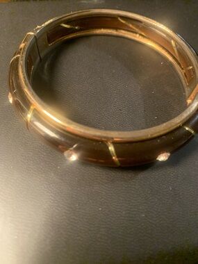 Brown Resin Bangle with Gold Trim and Clear Accents